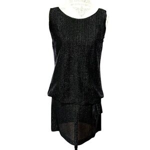 Vintage Jonathan Logan Black Metallic Stripe Textured Sleeveless Cocktail Dress